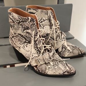 Qupid Black and White Snakeskin Lace-Up Boots